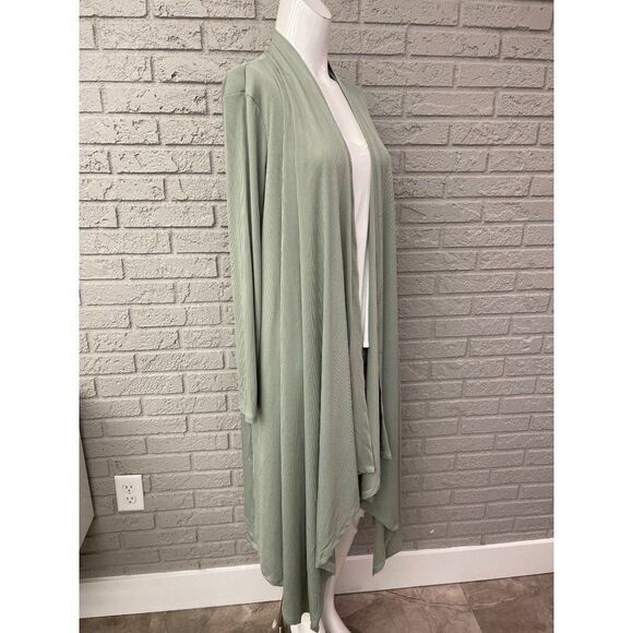 Pink Lily Green Ribbed Long Open Front Duster / Cardigan Size S - Picture 6 of 12